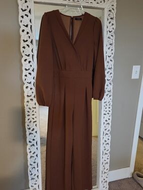 Women's Brown Wrap-Front Jumpsuit